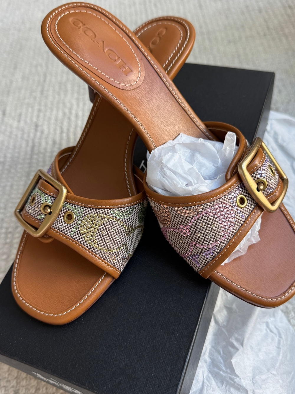 NIB Coach Margot Rainbow Multi Crystal slides- sz 7B